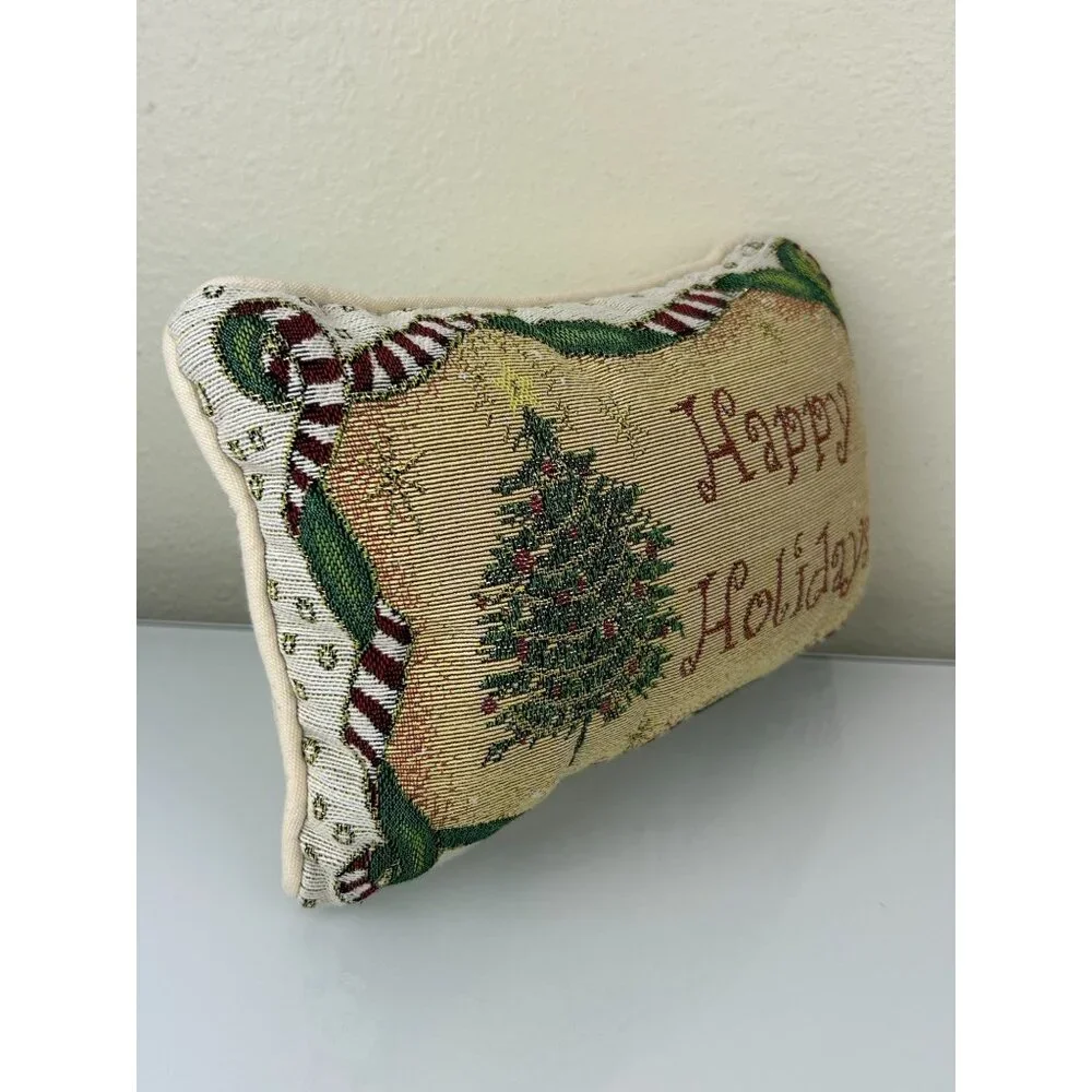 Happy Holidays Tapestry Rectangular Christmas Tree Pillow 11.5 x 7.5 Decor